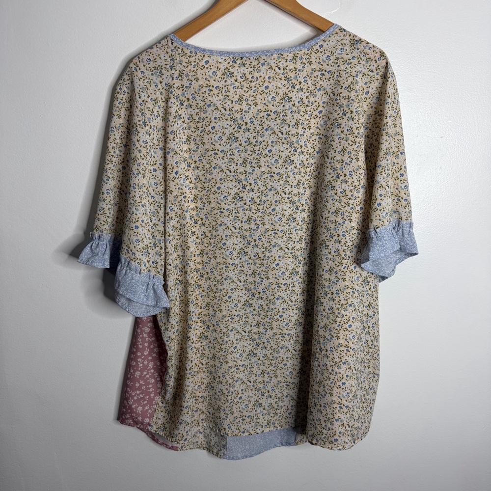 Bloomchic Floral Patchwork Top Boho Cottagecore Ruffle Sleeves Multi 18/20 Flowy - Picture 3 of 8